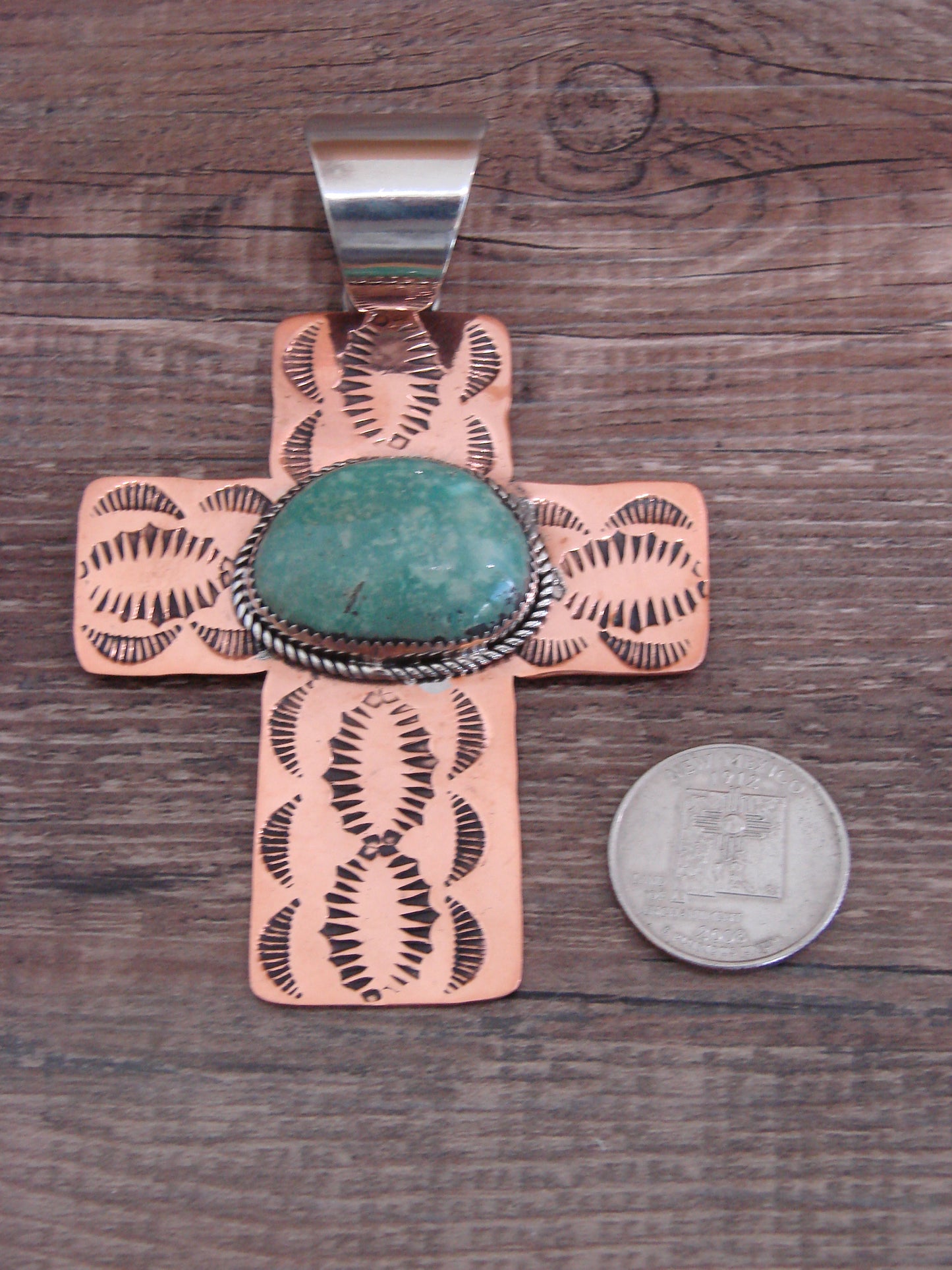 Native American Copper & Turquoise Cross Pendant by Cleveland