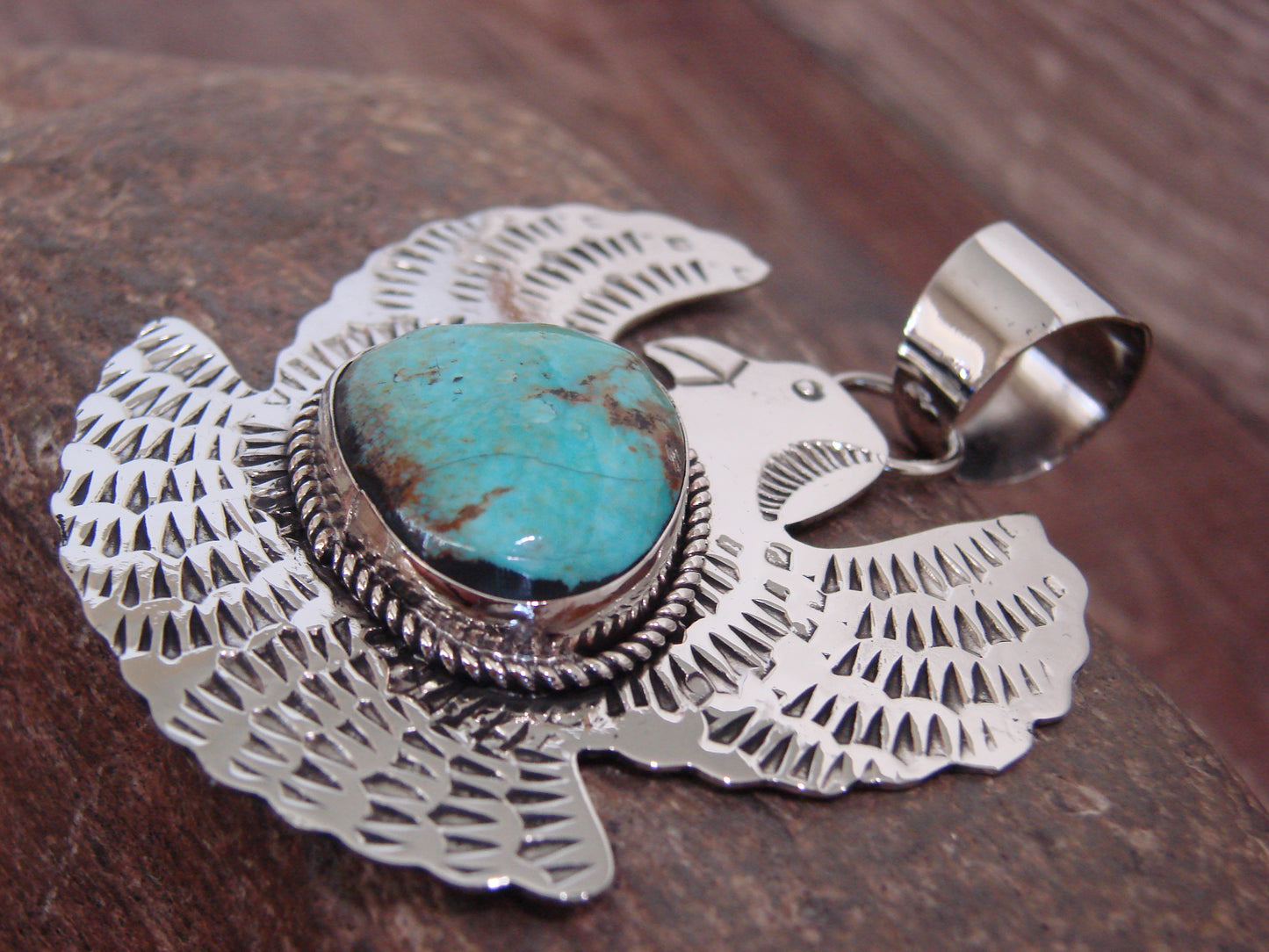 Native American Nickel Silver & Turquoise Eagle Pendant - Cleveland