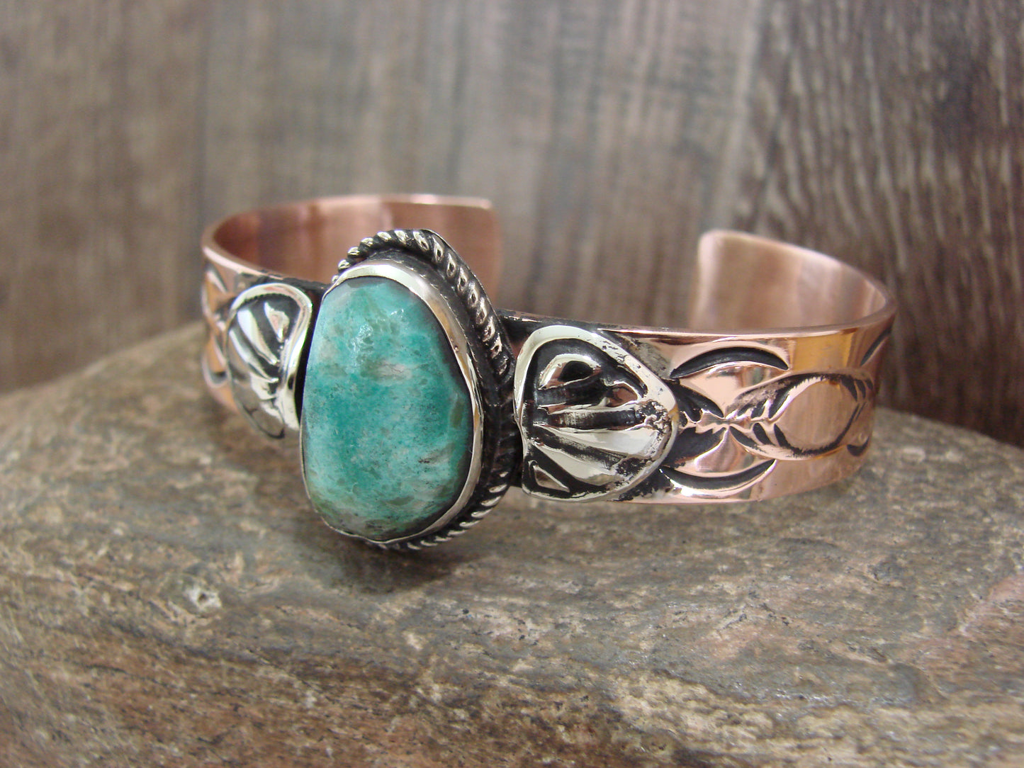 Native American Copper & Turquoise Bracelet by Cleveland