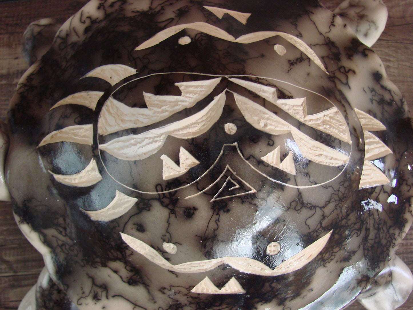 Large Navajo Pottery Horse Hair Turtle Jewelry Trinket Box by Vail