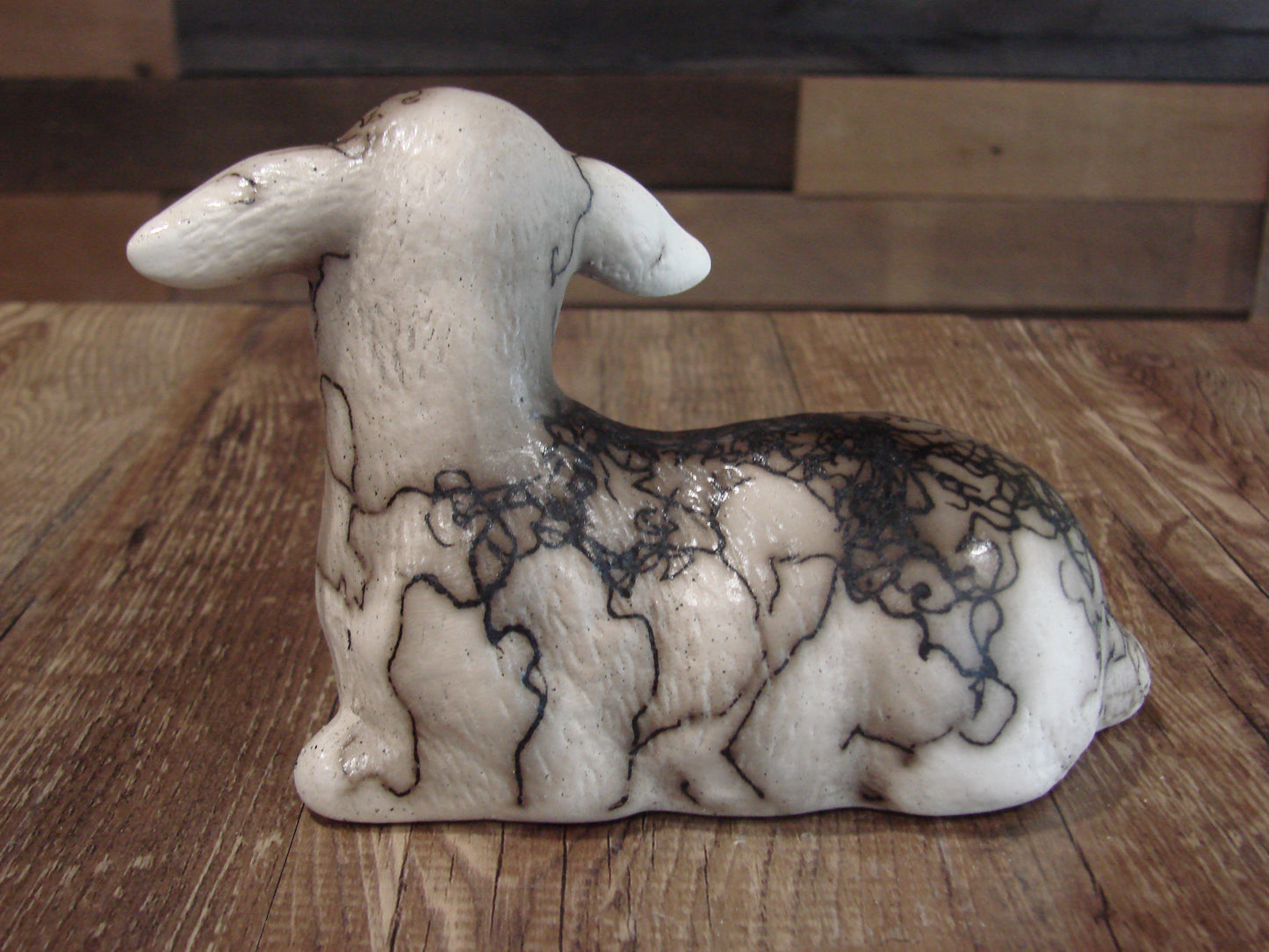 Native American Pottery Horse Hair Lamb Sculpture by Vail
