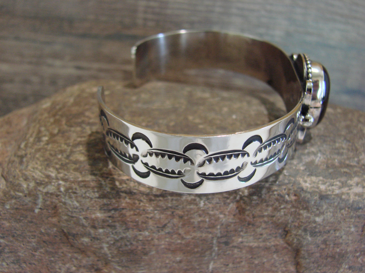 Navajo Indian Nickel Silver & Onyx Bracelet by Cleveland