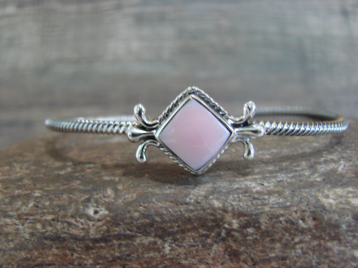 Native American Sterling Silver & Pink Shell Bracelet by Mike Smith
