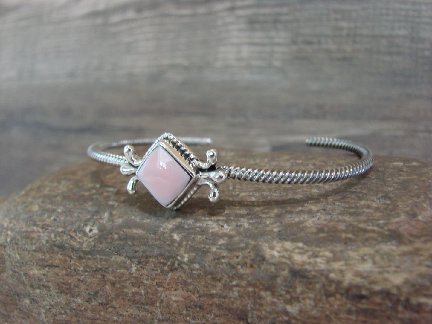 Native American Sterling Silver & Pink Shell Bracelet by Mike Smith