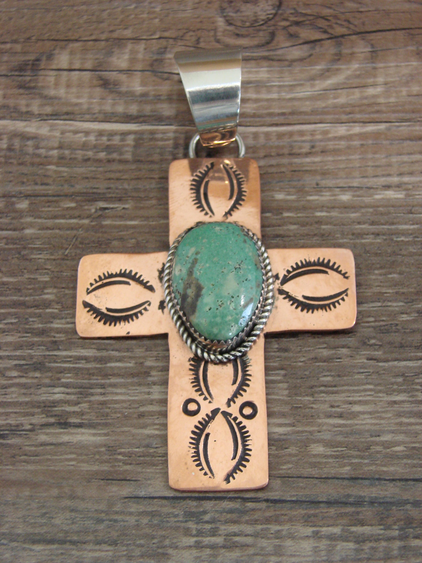 Native American Copper & Turquoise Cross Pendant by Cleveland