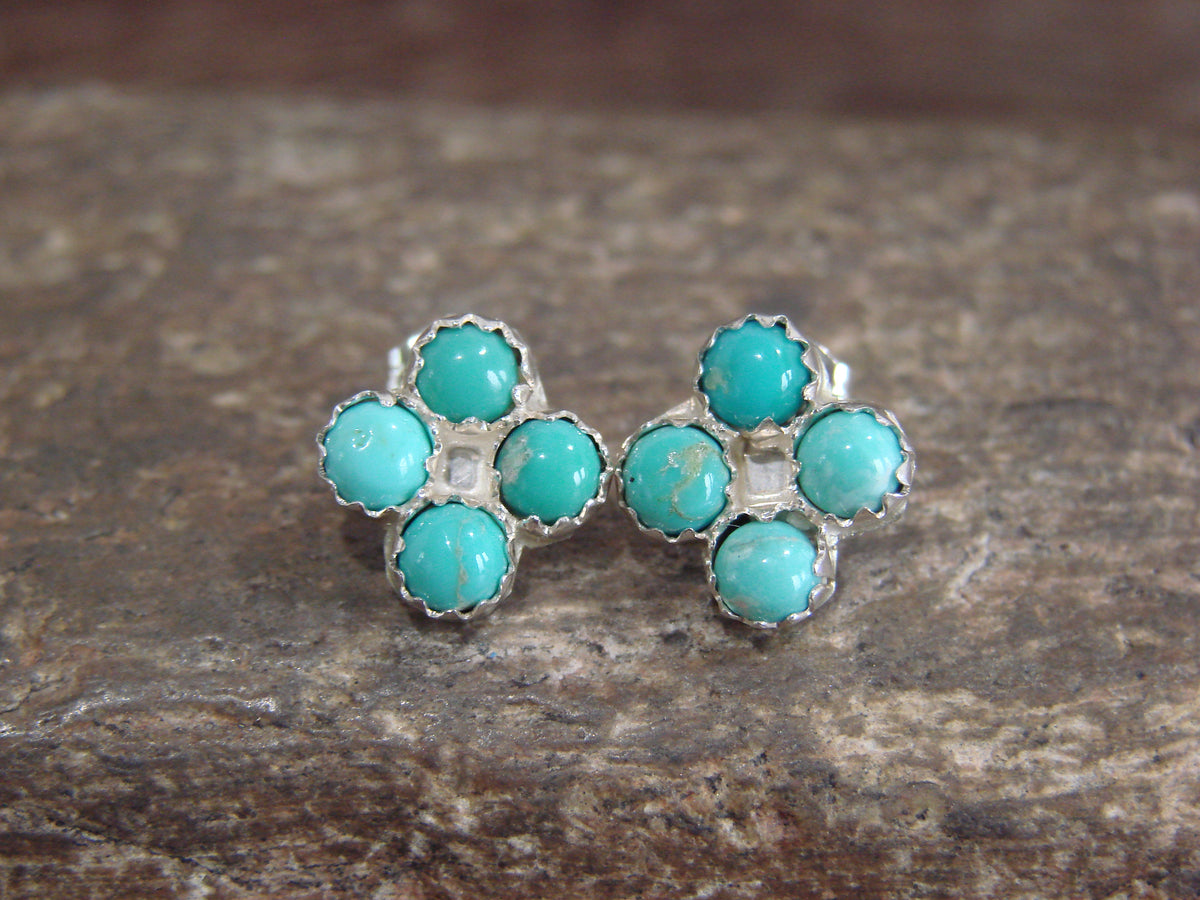 Native American Sterling Silver & Turquoise Cluster Post Earrings - Spencer