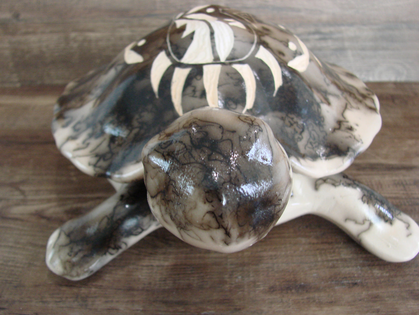Large Navajo Pottery Horse Hair Turtle Jewelry Trinket Box by Vail
