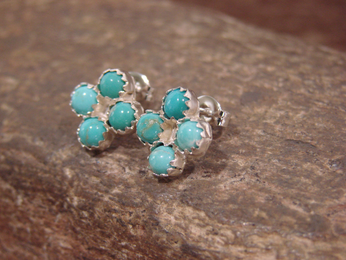 Native American Sterling Silver & Turquoise Cluster Post Earrings - Spencer