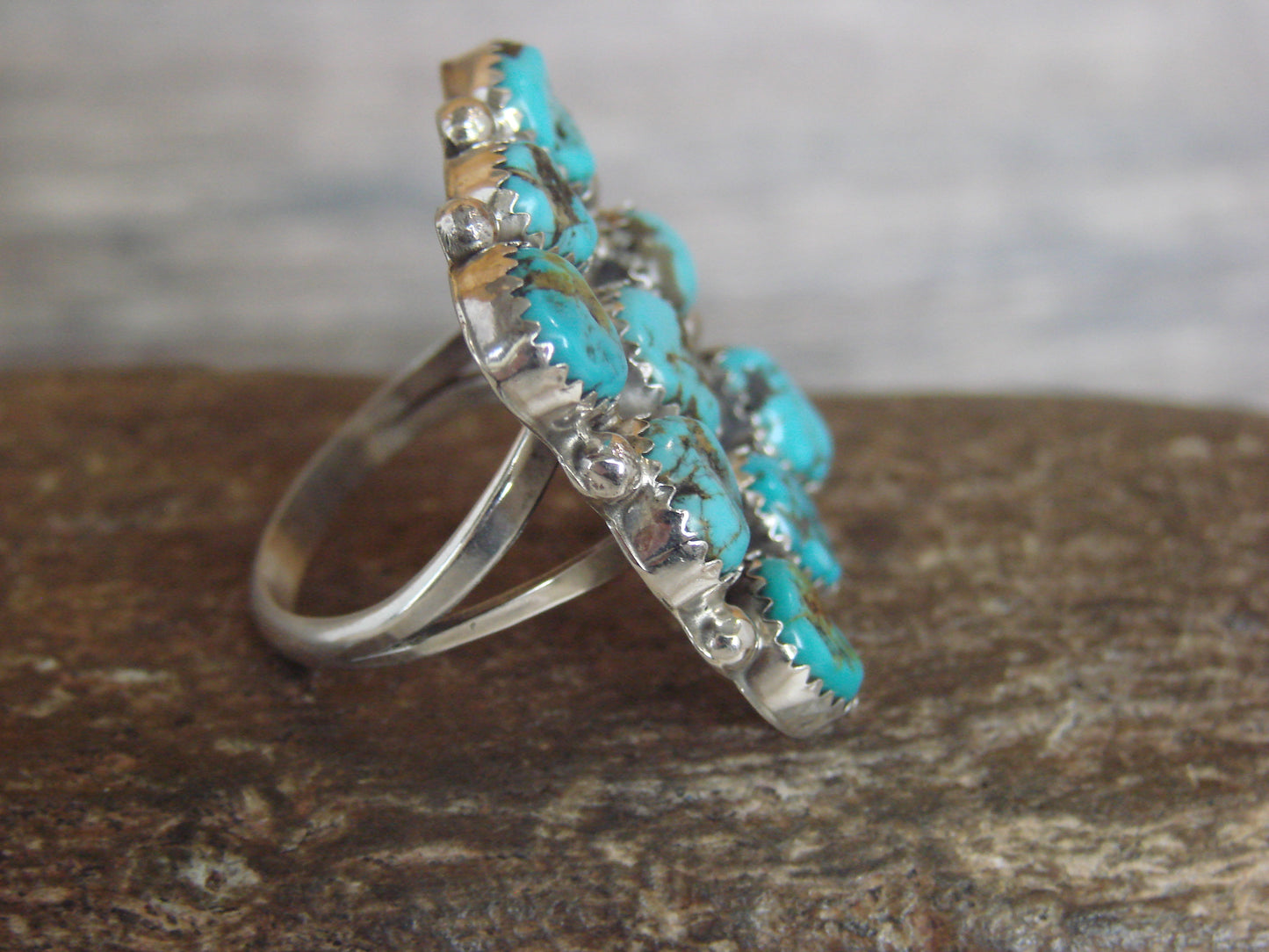 Native American Sterling Silver & Turquoise Cluster Ring - Begay - Size 8.5
