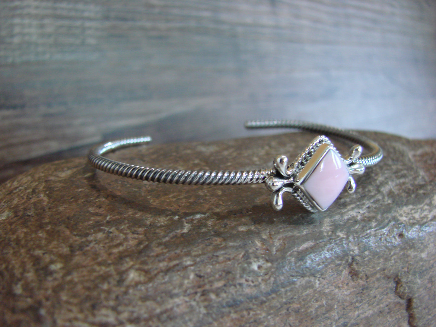 Native American Sterling Silver & Pink Shell Bracelet by Mike Smith