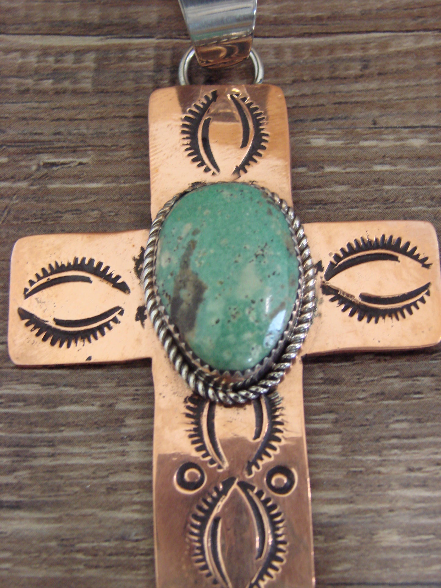 Native American Copper & Turquoise Cross Pendant by Cleveland
