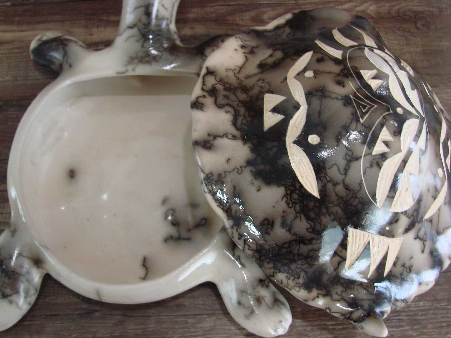 Large Navajo Pottery Horse Hair Turtle Jewelry Trinket Box by Vail
