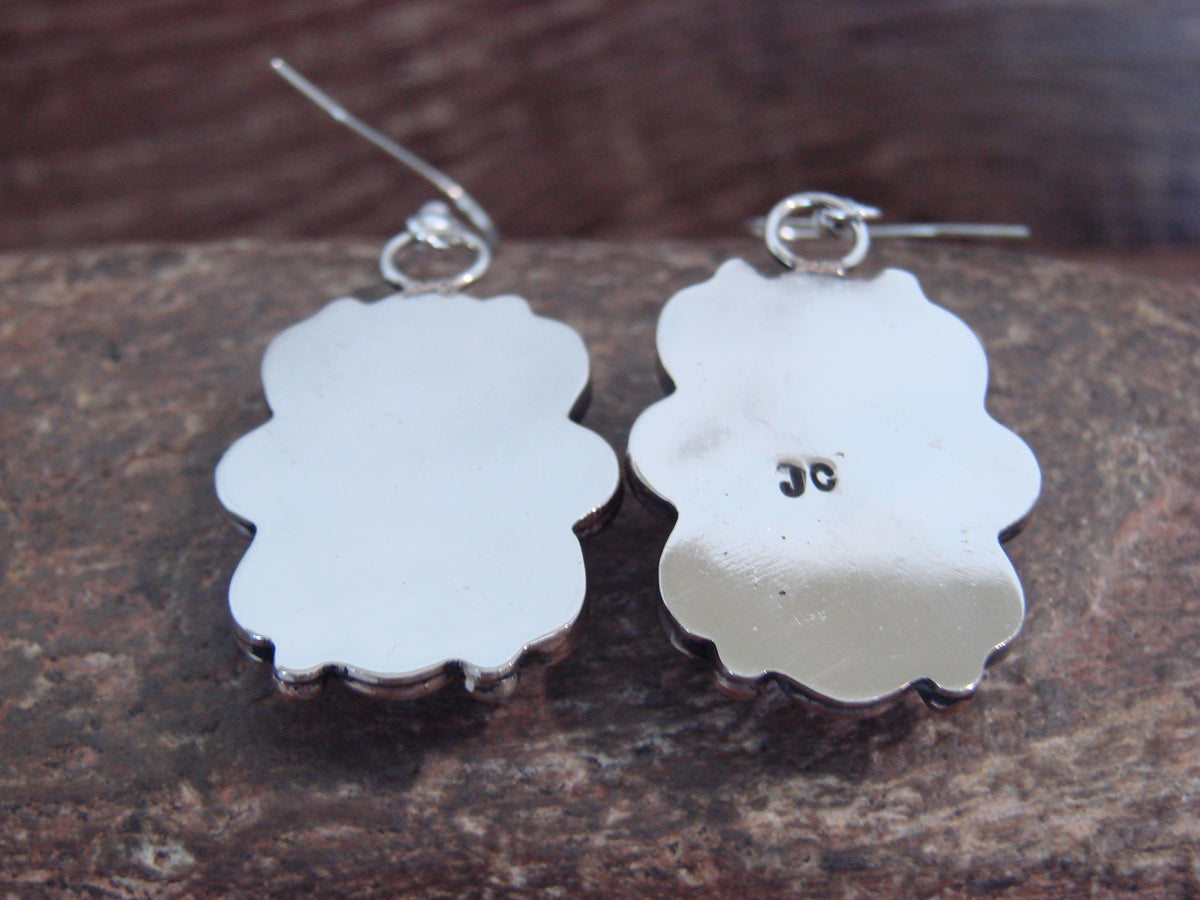 Native American Nickel Silver & Coral Dangle Earrings - Cleveland