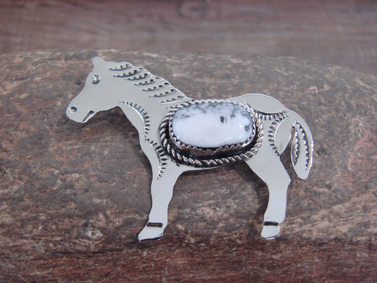 Native American Nickel Silver & Howlite Horse Pin - Cleveland