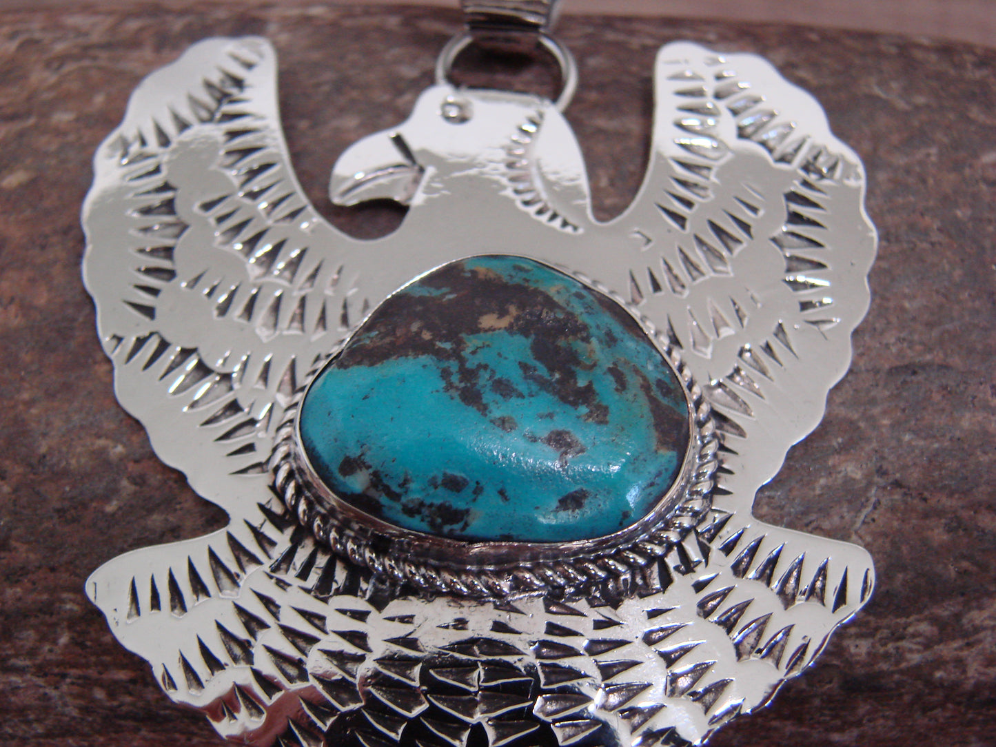 Native American Nickel Silver & Turquoise Eagle Pendant - Cleveland