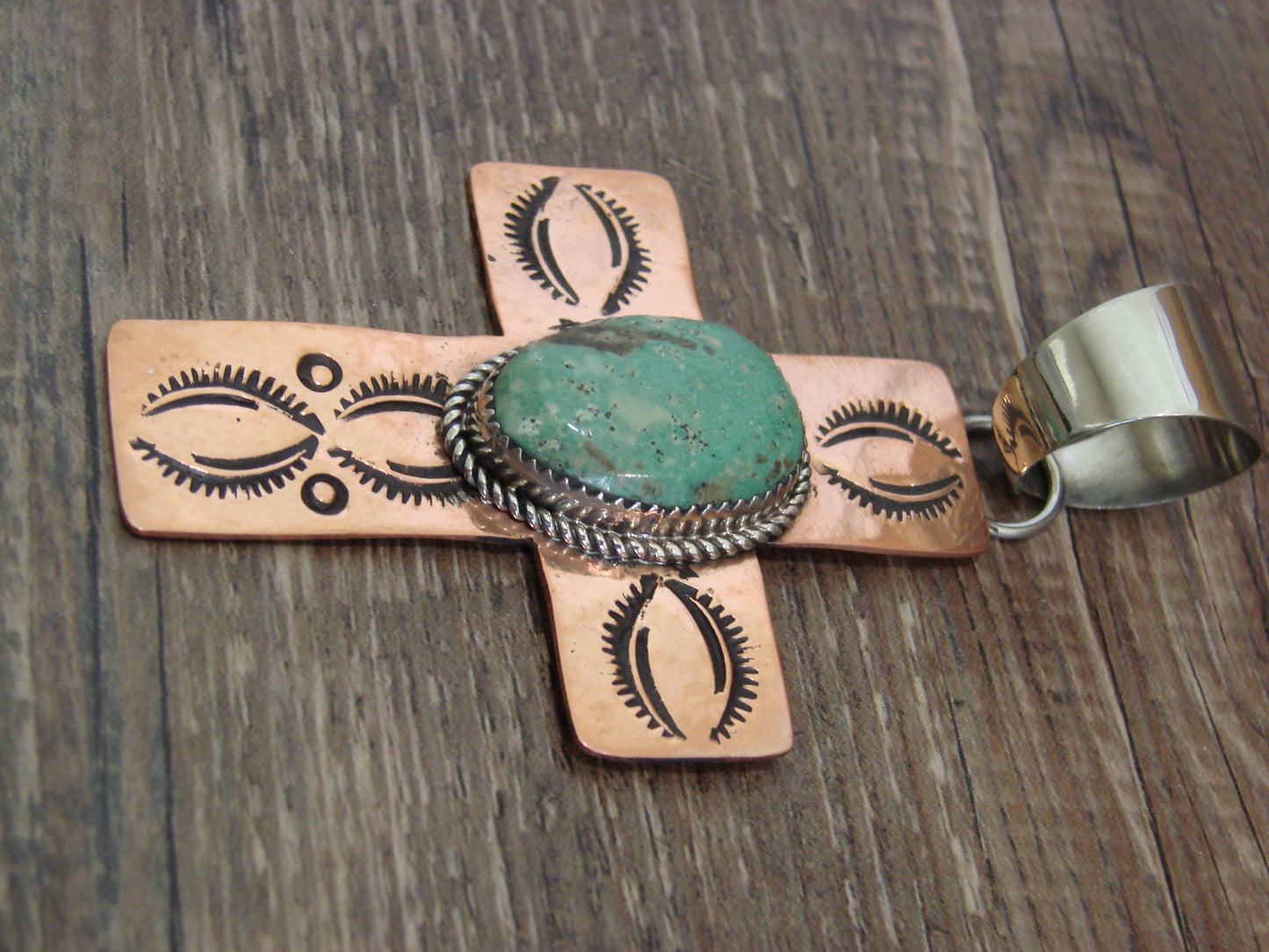 Native American Copper & Turquoise Cross Pendant by Cleveland