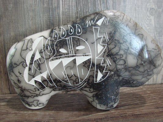 Navajo Pottery Horse Hair Buffalo Sculpture by Vail