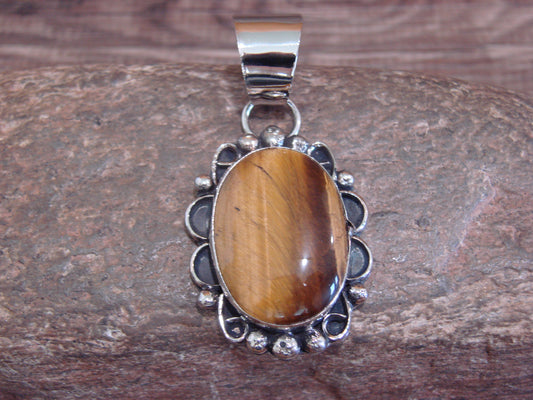 Native American Navajo Nickel Silver & Tiger Eye Pendant - Cleveland