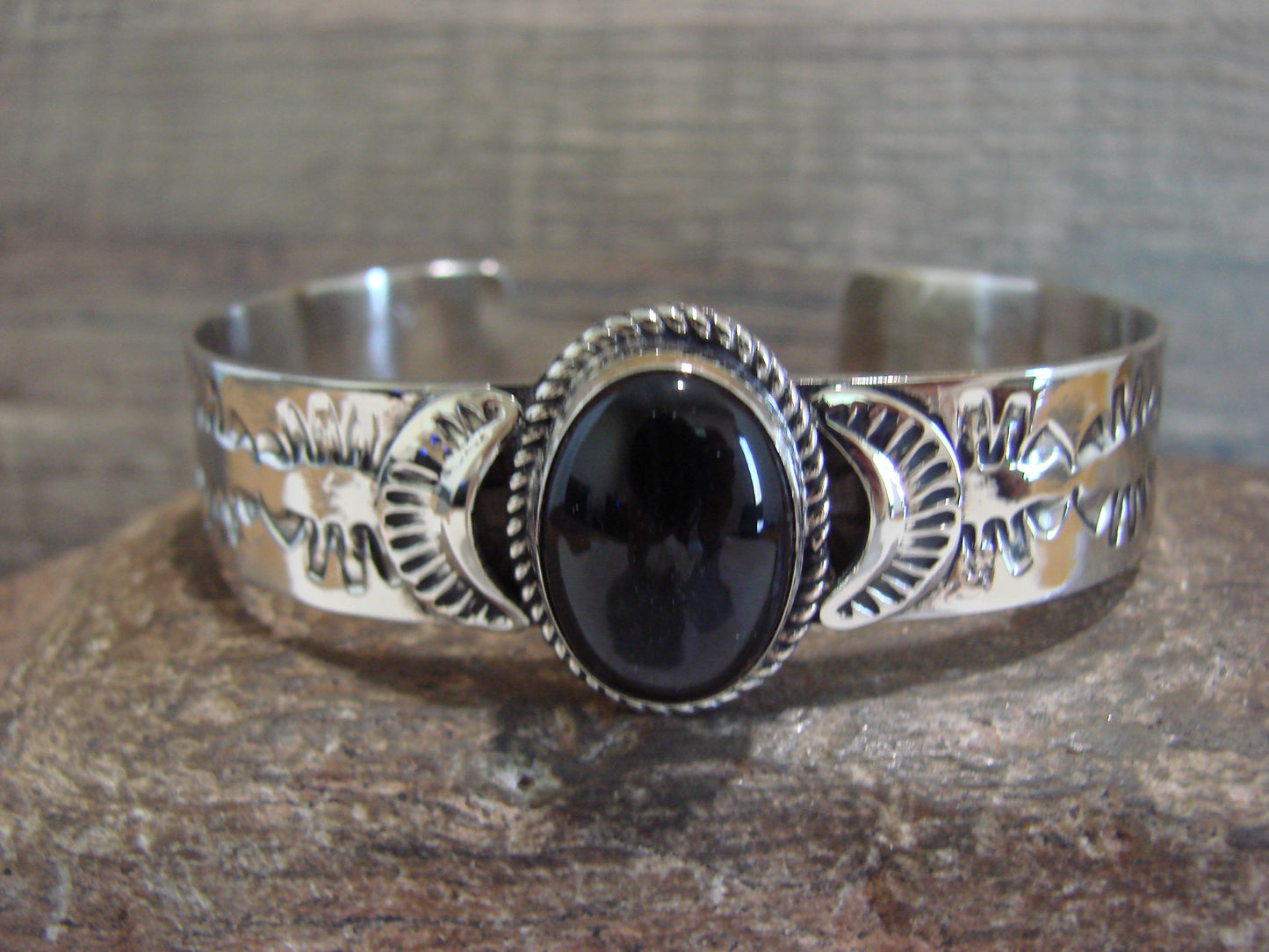 Navajo Indian Nickel Silver & Onyx Bracelet by Cleveland