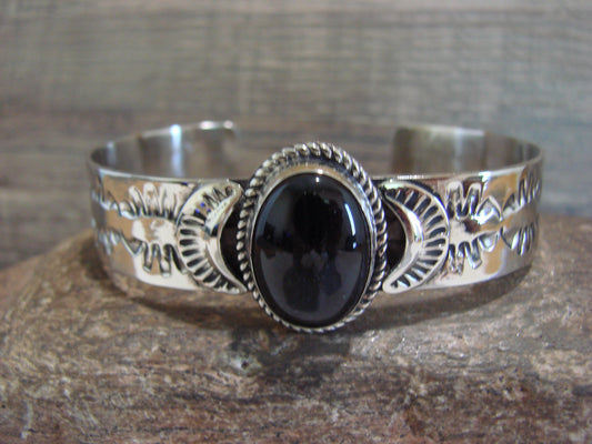 Navajo Indian Nickel Silver & Onyx Bracelet by Cleveland