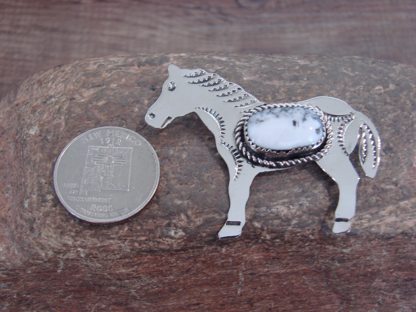 Native American Nickel Silver & Howlite Horse Pin - Cleveland
