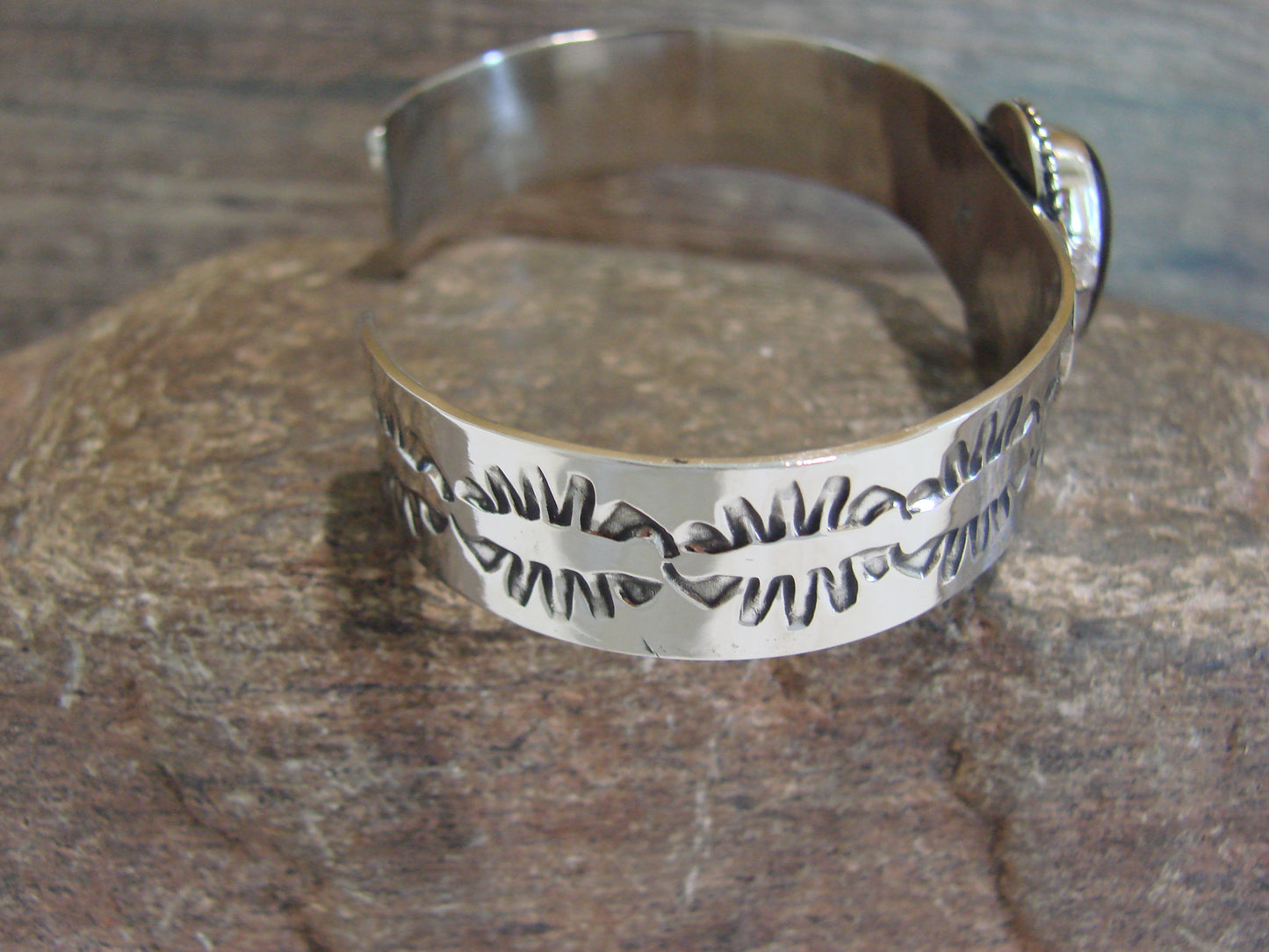 Navajo Indian Nickel Silver & Onyx Bracelet by Cleveland