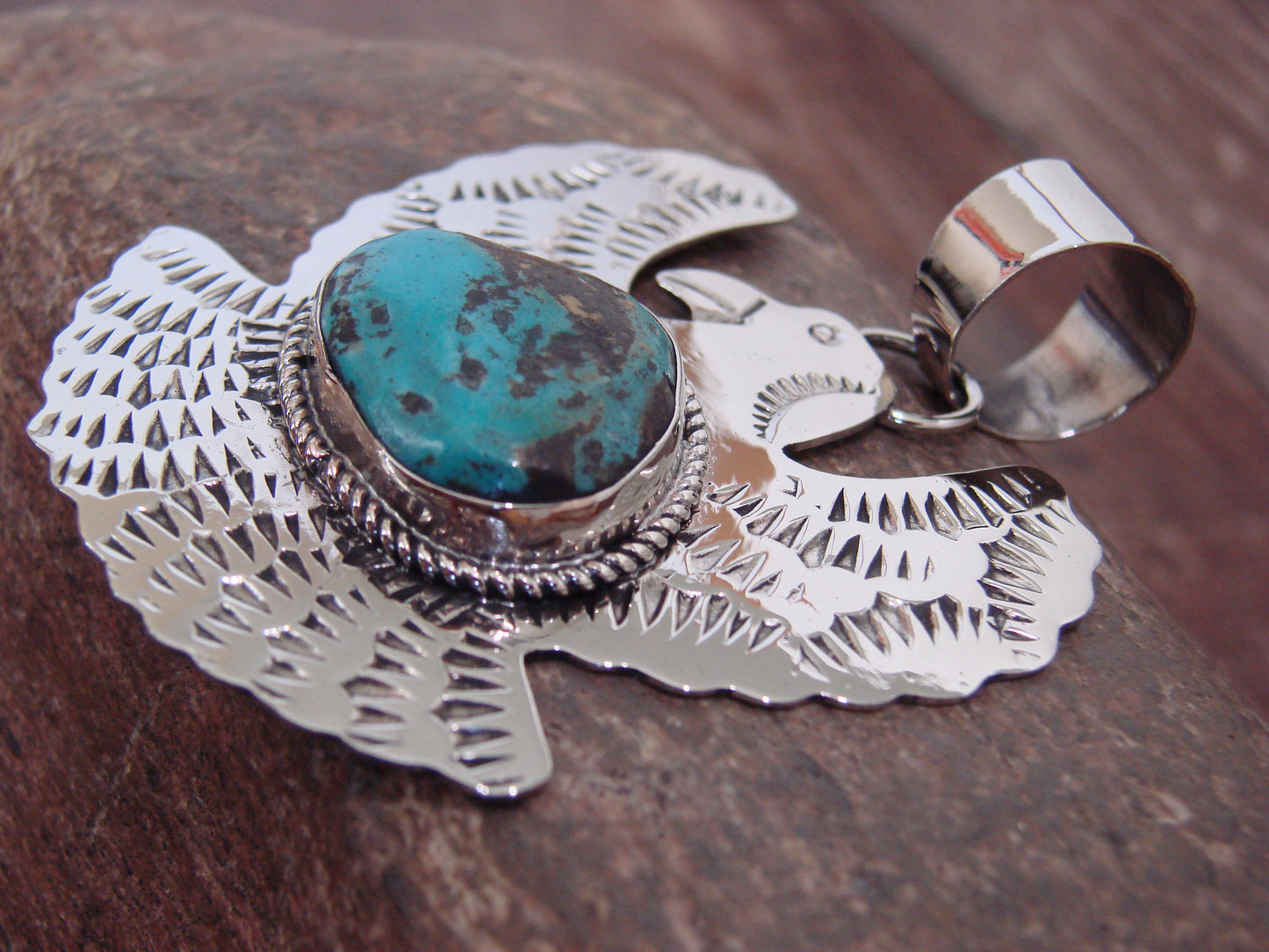 Native American Nickel Silver & Turquoise Eagle Pendant - Cleveland