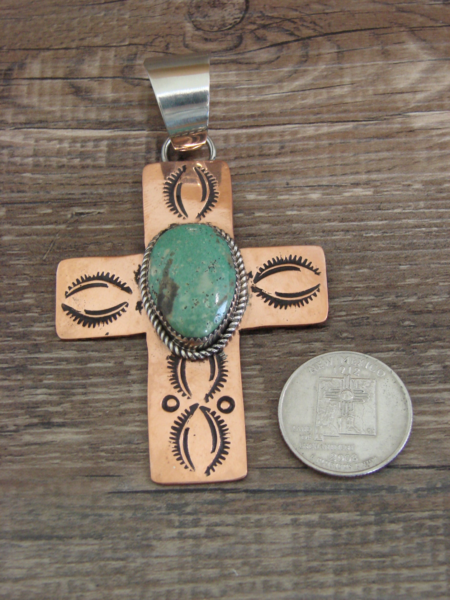 Native American Copper & Turquoise Cross Pendant by Cleveland