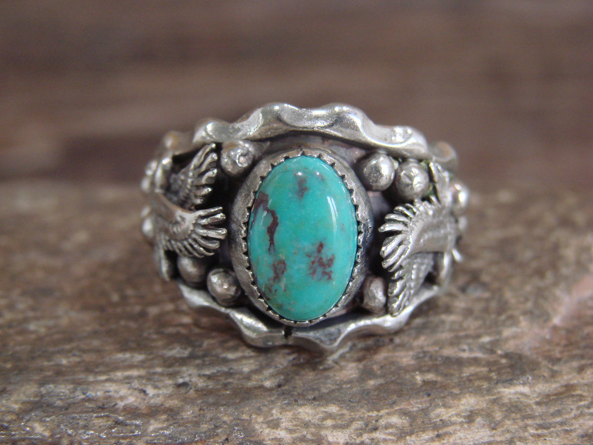 Native American Sterling Silver Turquoise Eagle Ring Size 11 - Francisco
