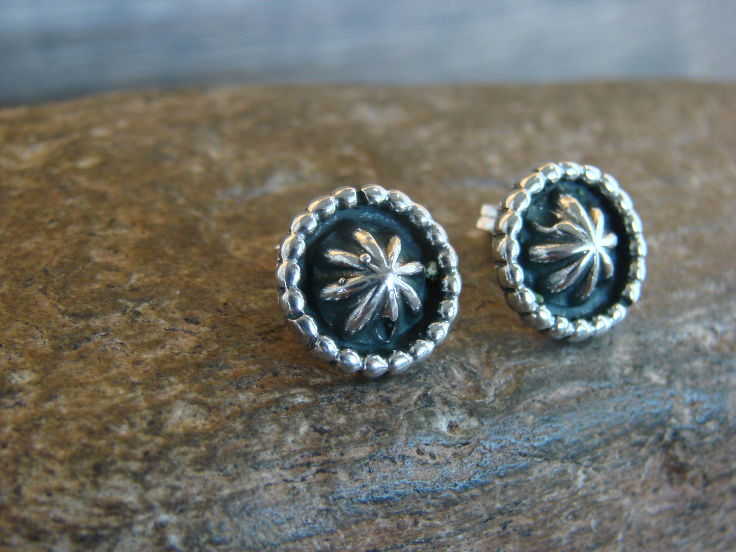 Native American Sterling Silver 1/2" Star Drop Post Earrings by Joe