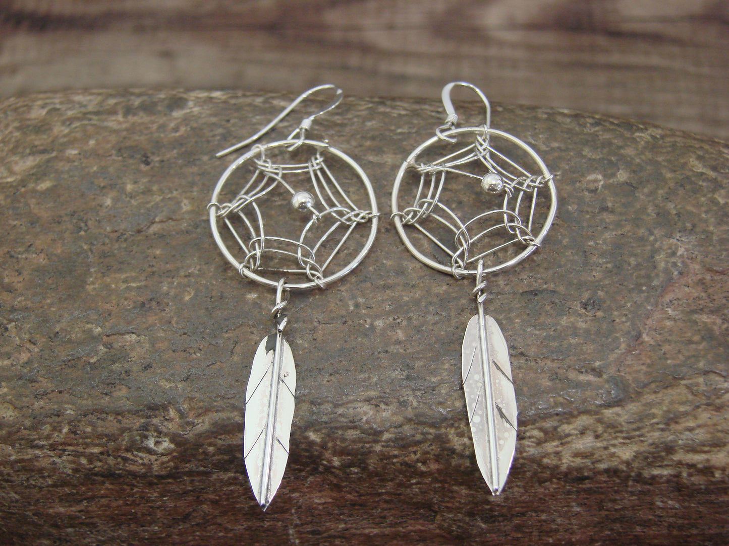 Native American Sterling Silver Dream Catcher Dangle Earrings by Arviso
