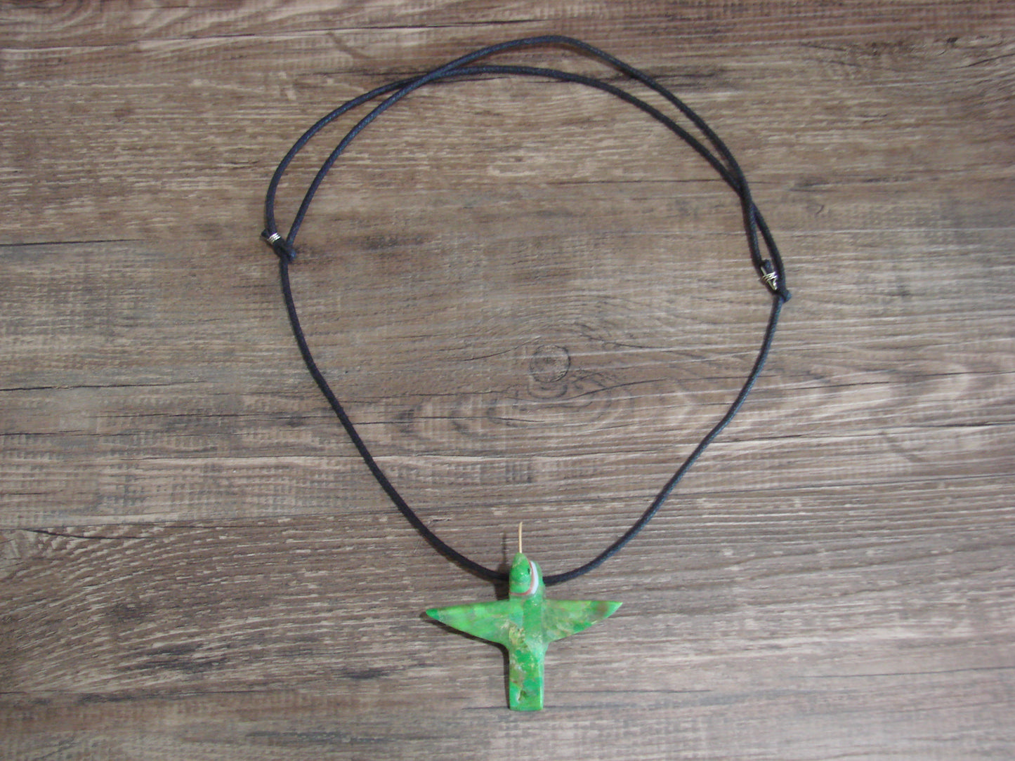 Hand Carved Gaspeite Hummingbird Fetish Necklace - Mitchell