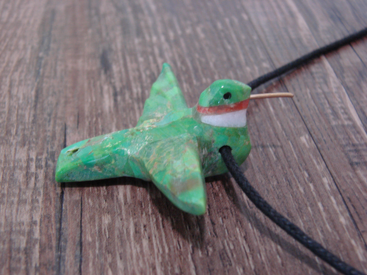 Hand Carved Gaspeite Hummingbird Fetish Necklace - Mitchell