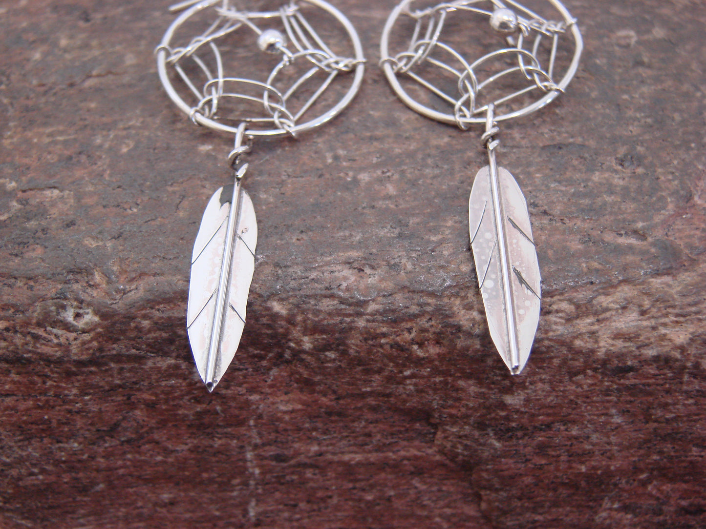 Native American Sterling Silver Dream Catcher Dangle Earrings by Arviso