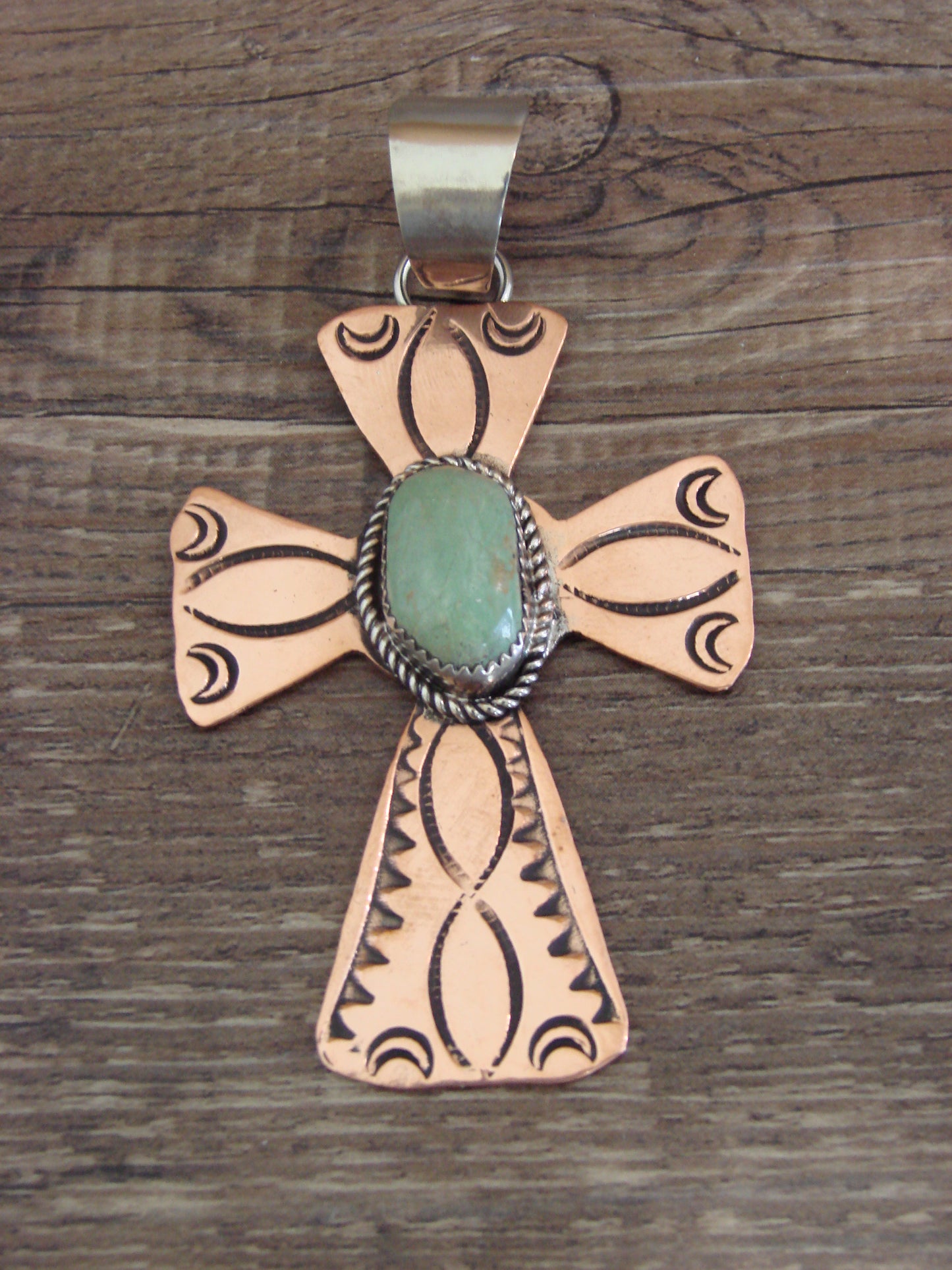 Native American Copper & Turquoise Cross Pendant by Cleveland