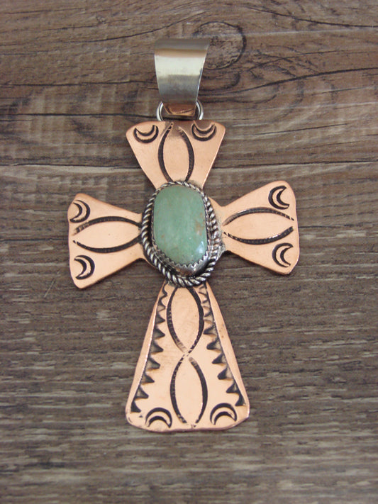 Native American Copper & Turquoise Cross Pendant by Cleveland