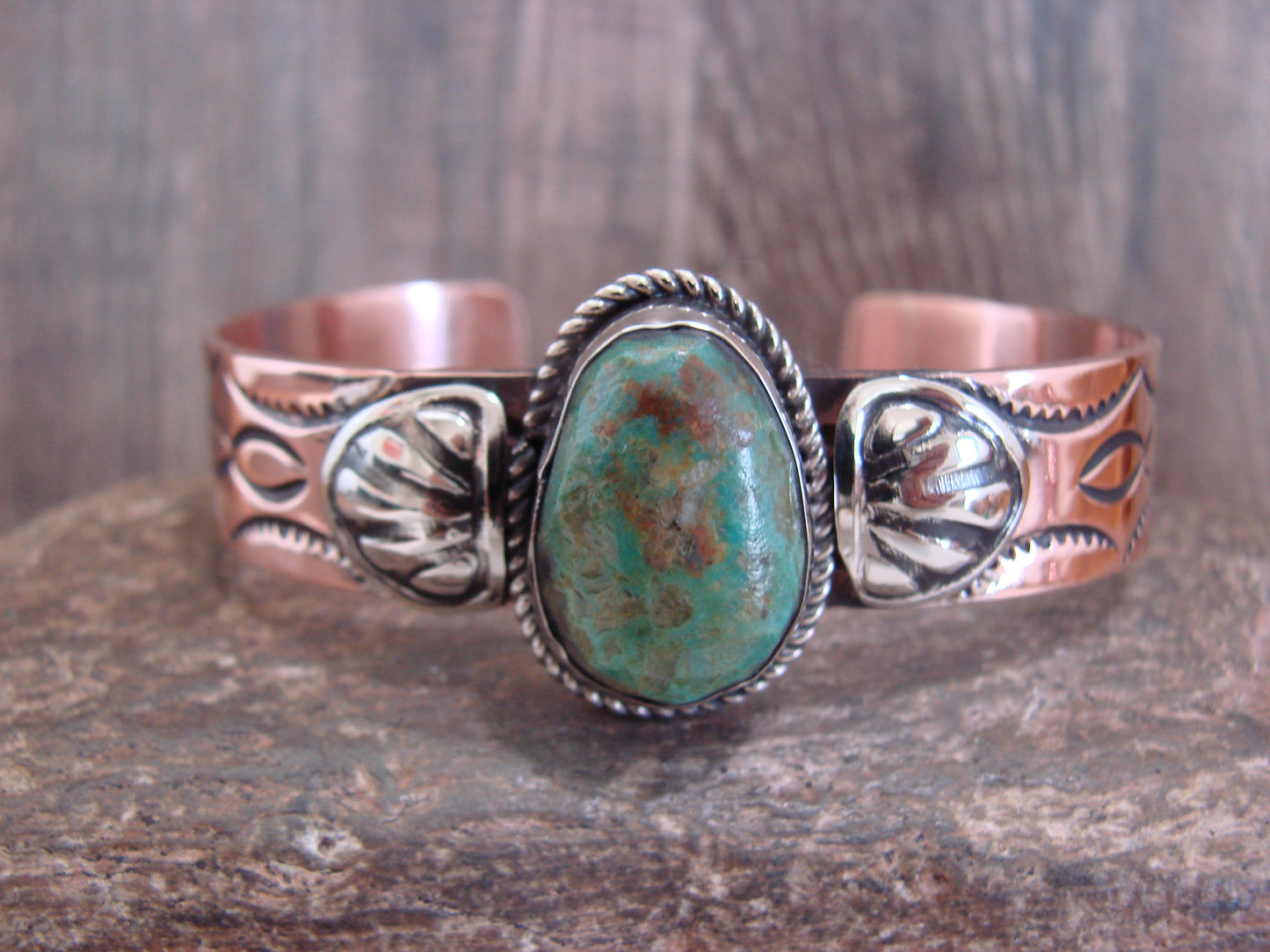 Native American Copper & Turquoise Bracelet by Cleveland