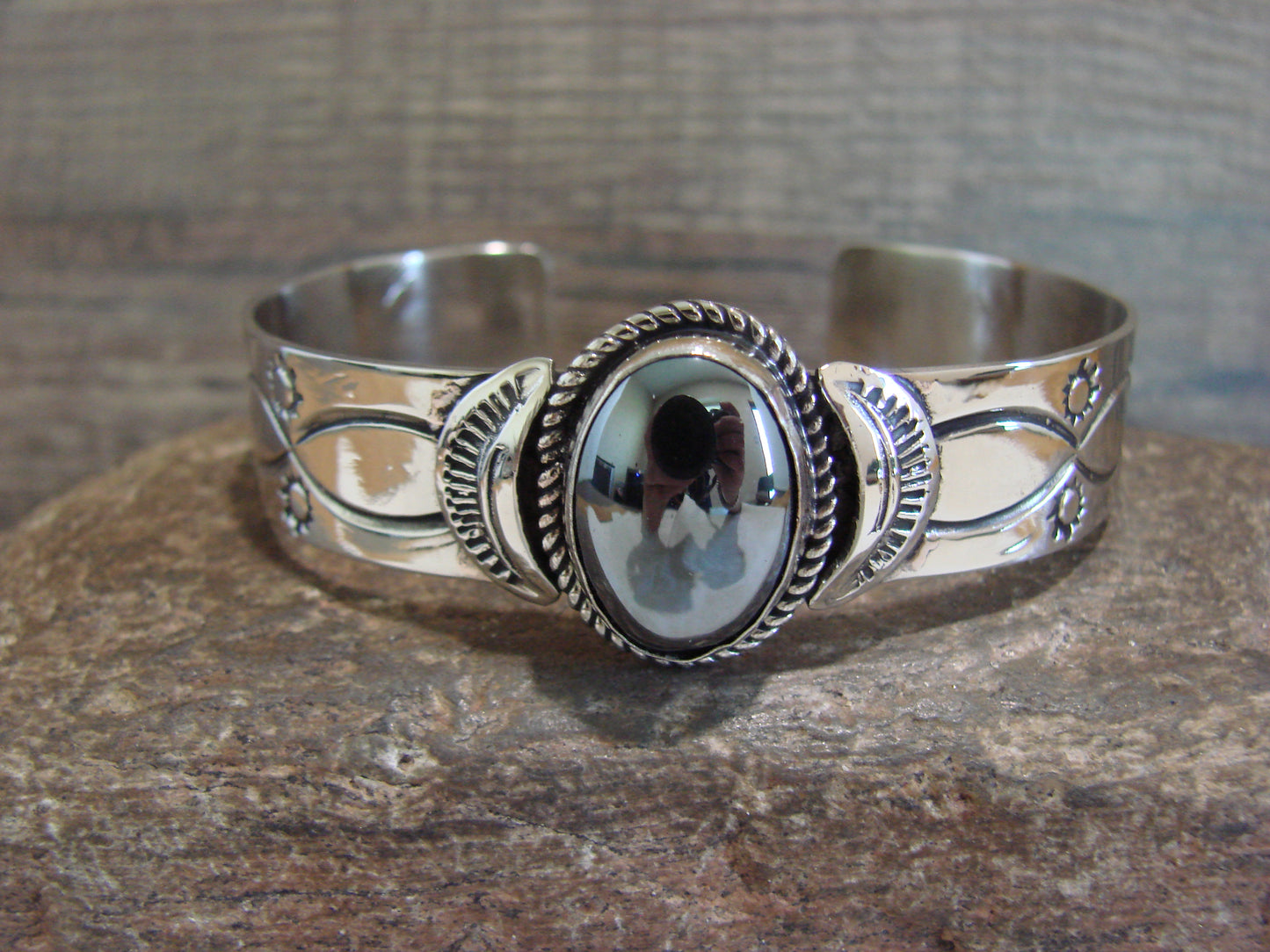 Navajo Indian Nickel Silver & Hematite Bracelet by Cleveland