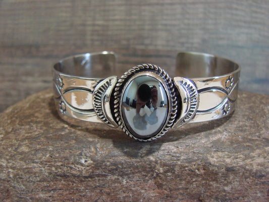 Navajo Indian Nickel Silver & Hematite Bracelet by Cleveland