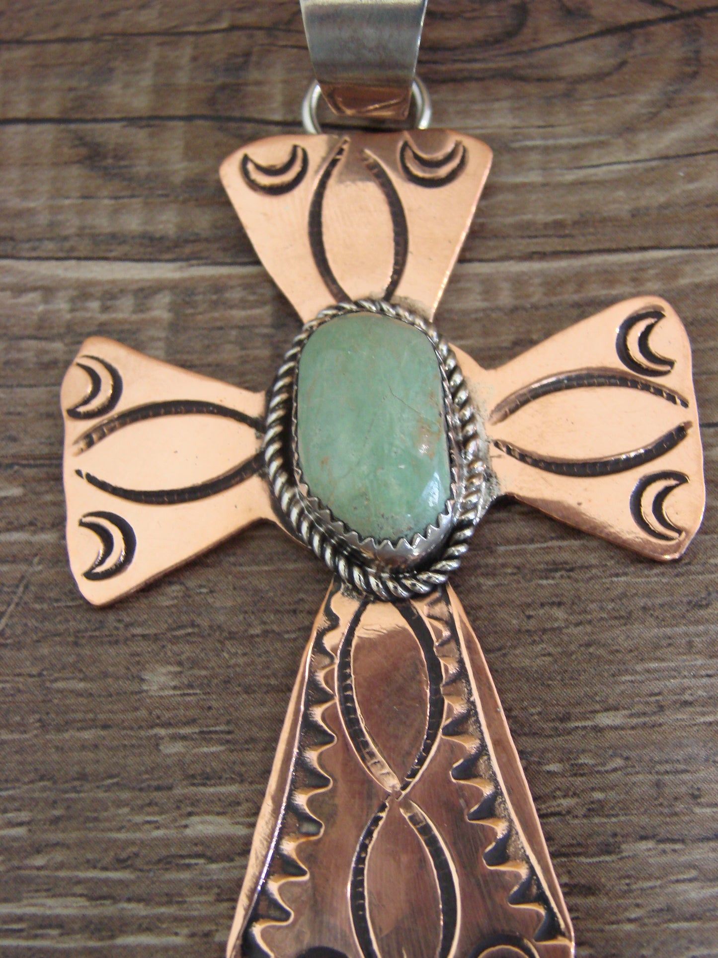 Native American Copper & Turquoise Cross Pendant by Cleveland