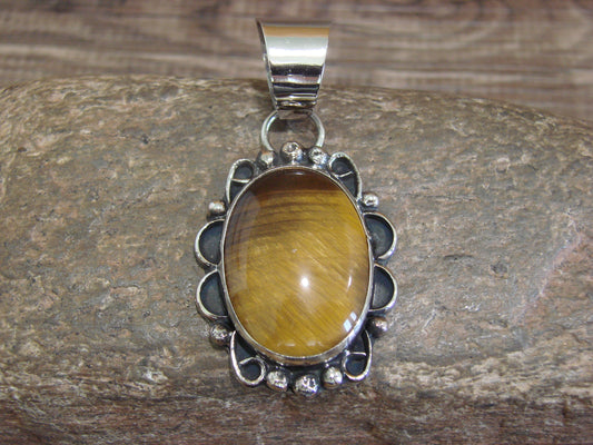 Native American Navajo Nickel Silver & Tiger Eye Pendant - Cleveland