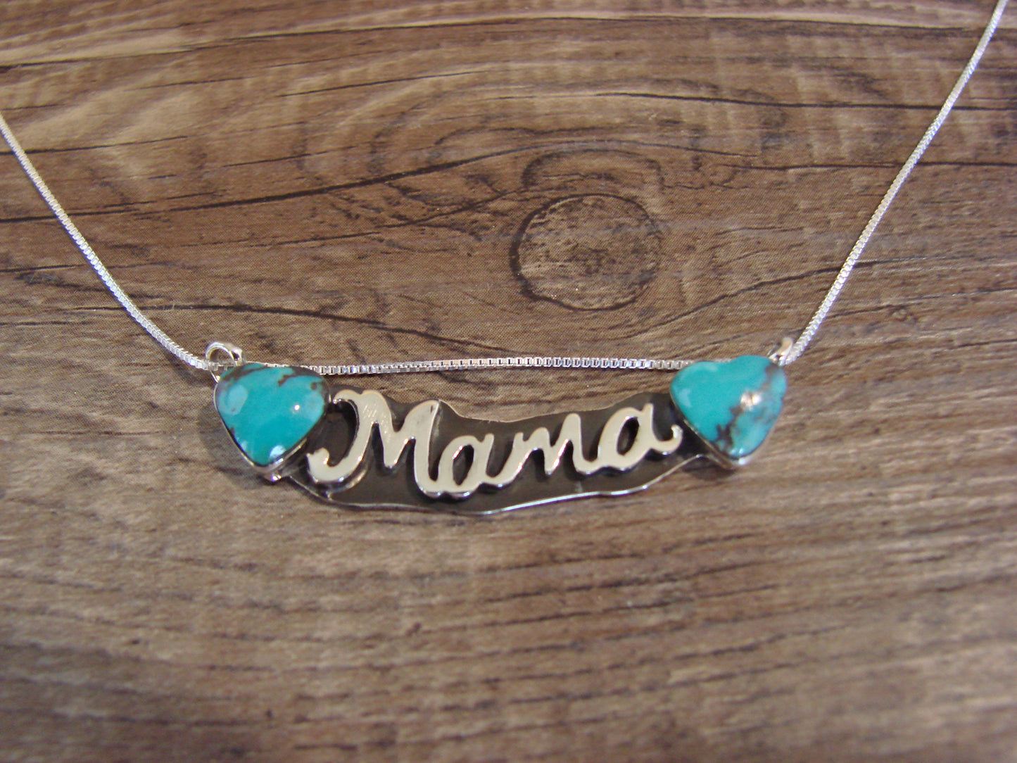 Native American Sterling Silver & Turquoise Heart Mama Necklace Signed Yazzie