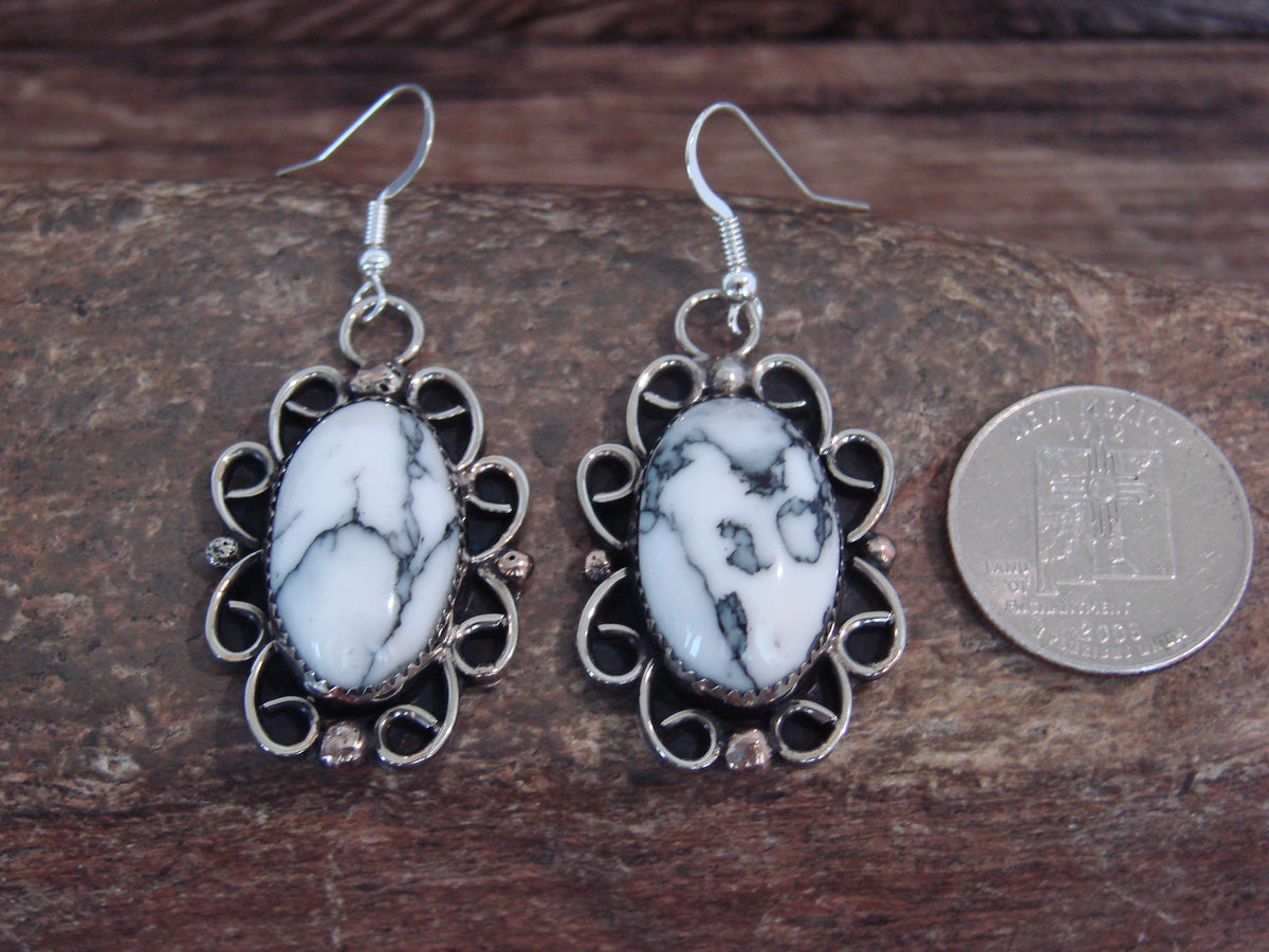 Native American Nickel Silver & Howlite Dangle Earrings - Cleveland