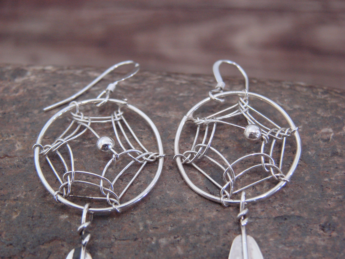 Native American Sterling Silver Dream Catcher Dangle Earrings by Arviso