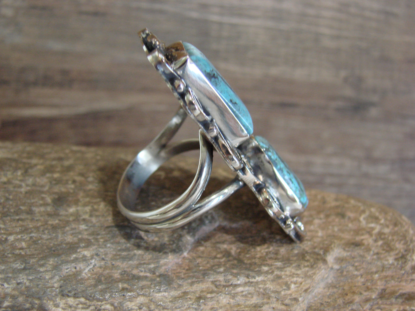 Native American Nickel Silver & Turquoise Ring by Cleveland - Size 11.5