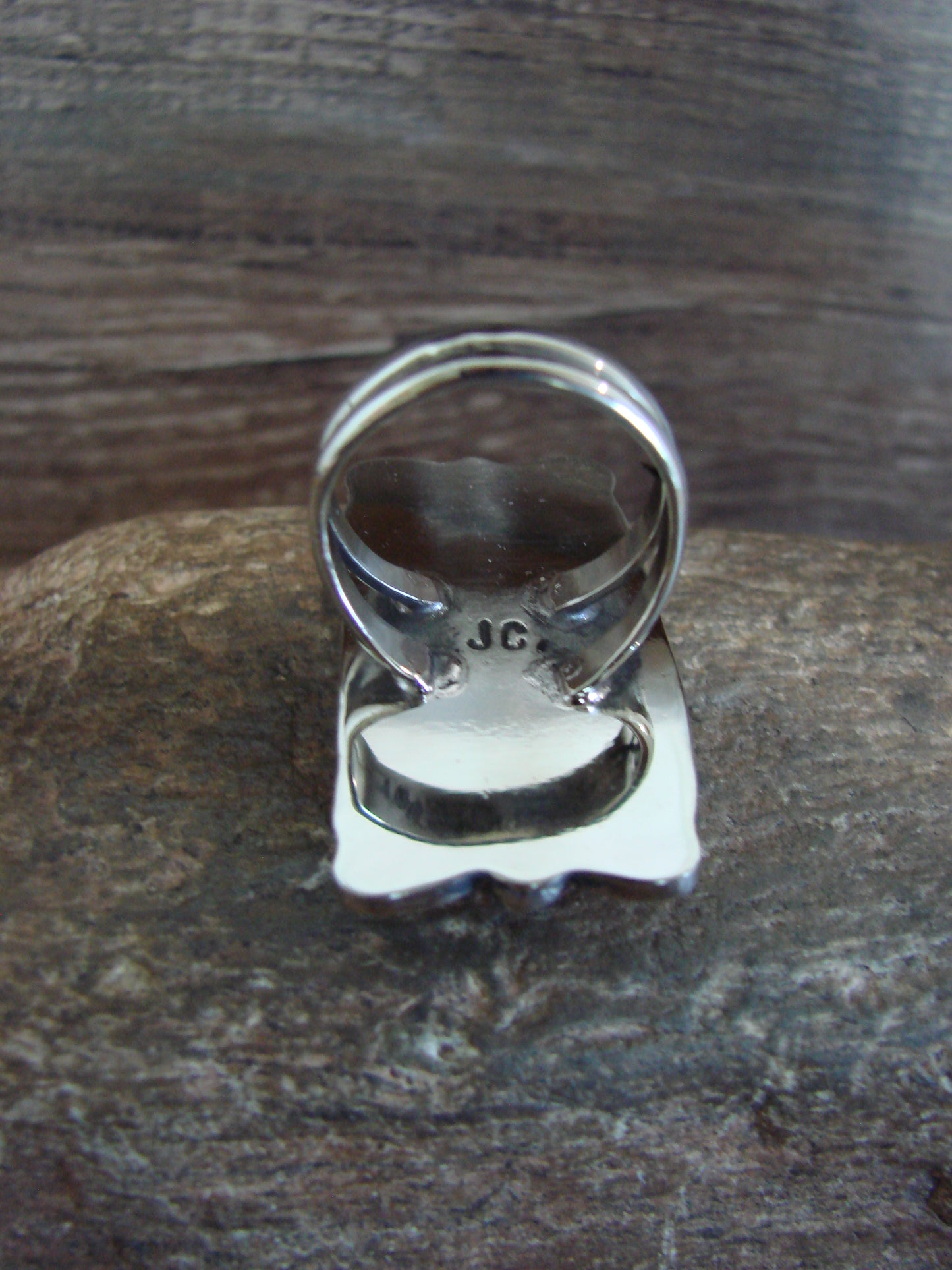 Native American Nickel Silver & Coral Ring Size 9 - Cleveland