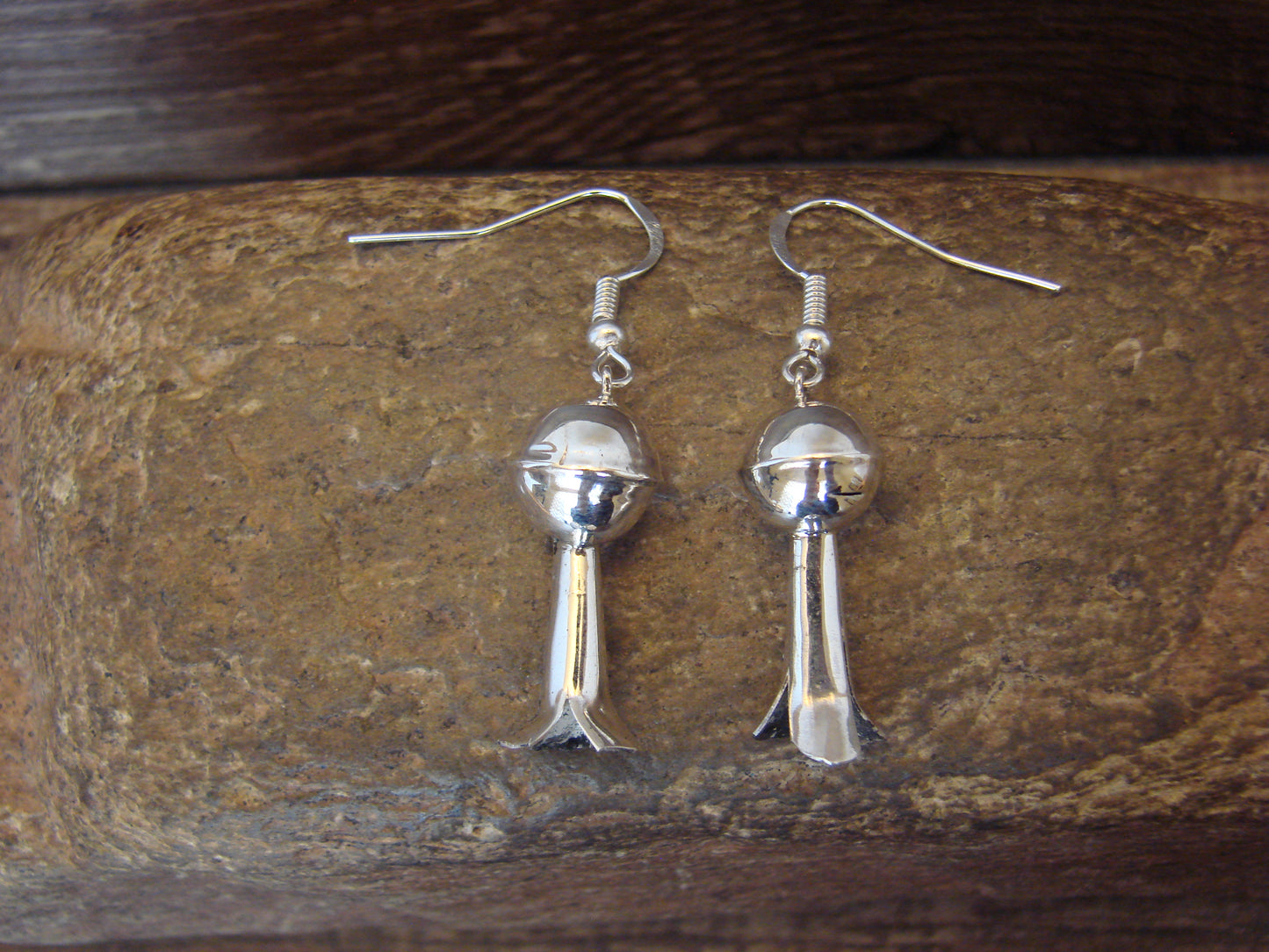 Native American Sterling Silver Squash Blossom Dangle Earrings - Tsosie