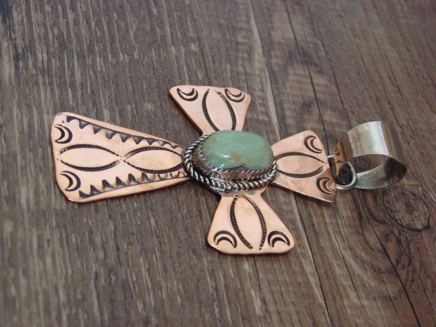 Native American Copper & Turquoise Cross Pendant by Cleveland