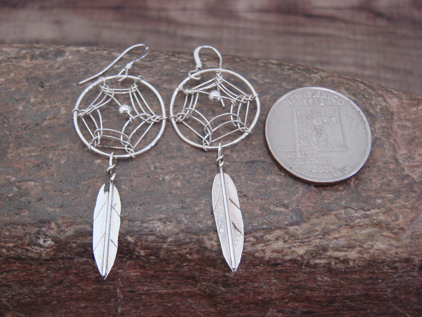Native American Sterling Silver Dream Catcher Dangle Earrings by Arviso