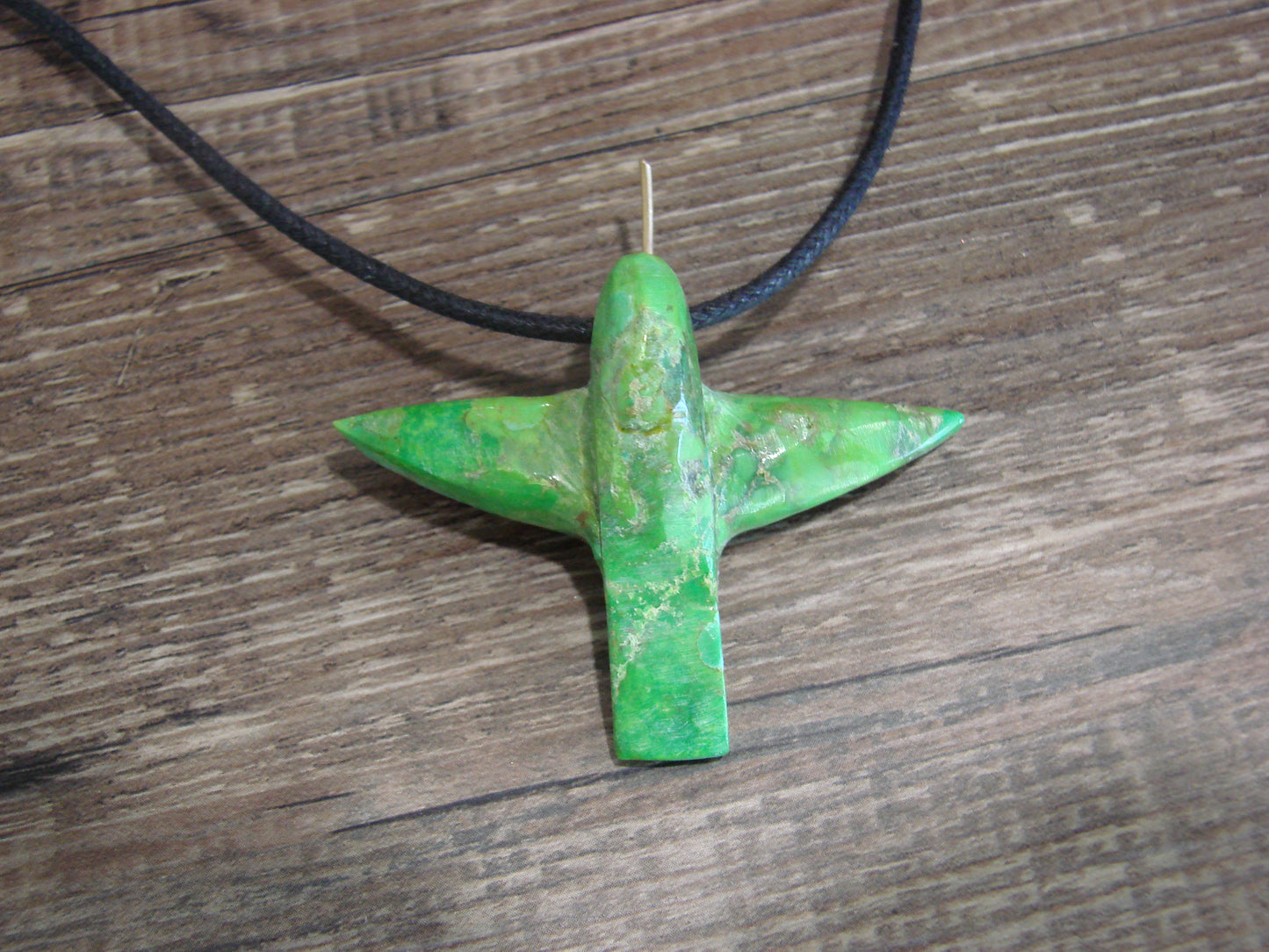 Hand Carved Gaspeite Hummingbird Fetish Necklace - Mitchell